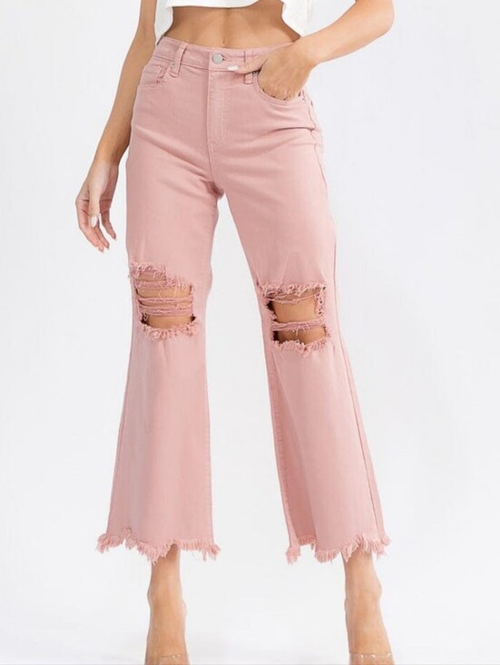 Sneak Peek Denim - Sneak Peek Womens Dusty Pink Distressed High Rise Wide Leg Jeans NWT Size 30